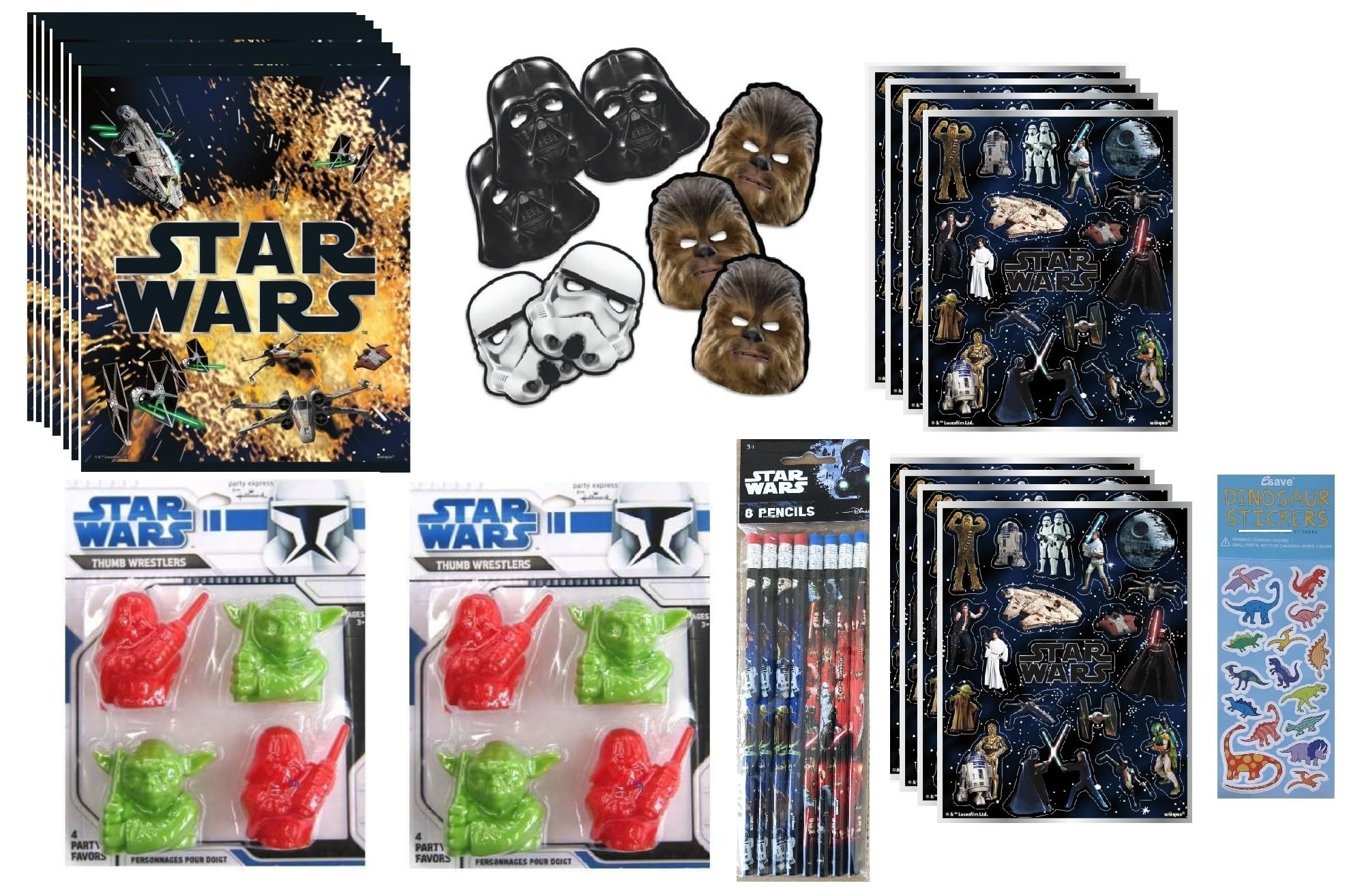 Unique Star Wars Birthday Party Supplies Favor Bundle Pack includes Loot Bags, Bracelets, Mini Disc Shooters, Pencils, Sticker Sheets - for 8 Goody Bags