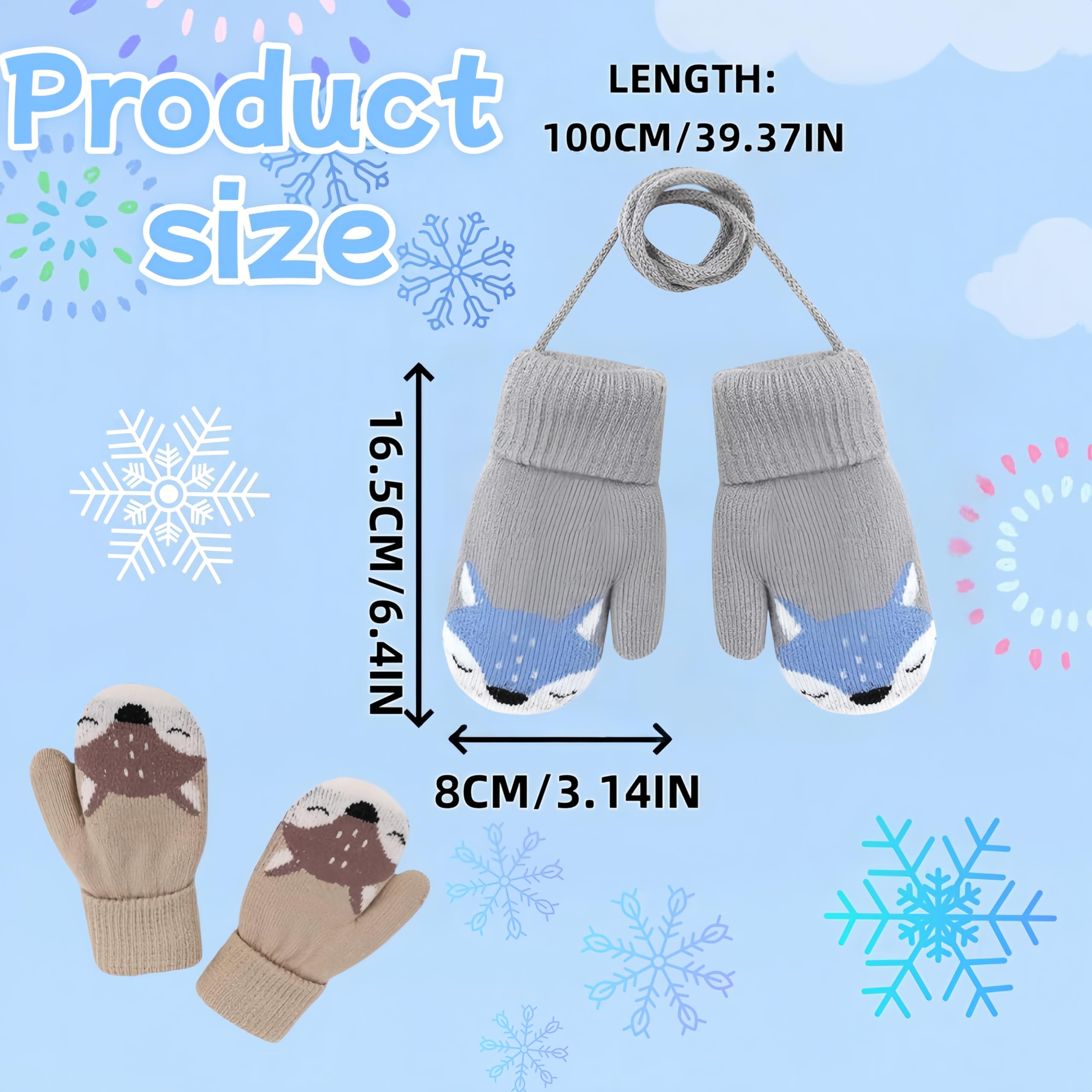 Lot de 2 paires de gants tricotés pour enfants de 0 à 3 ans