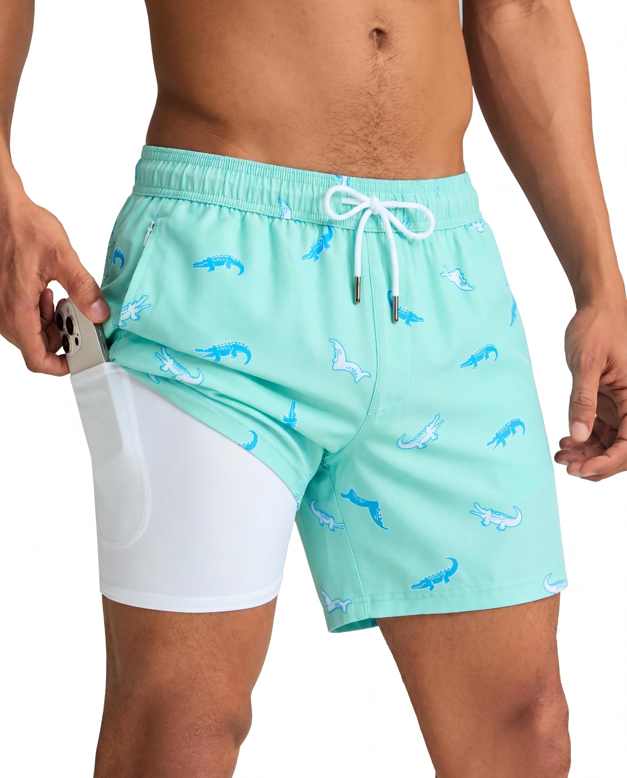maamgic Mens Swim Trunks with Compression Liner 5 Inch Quick Dry for Beach