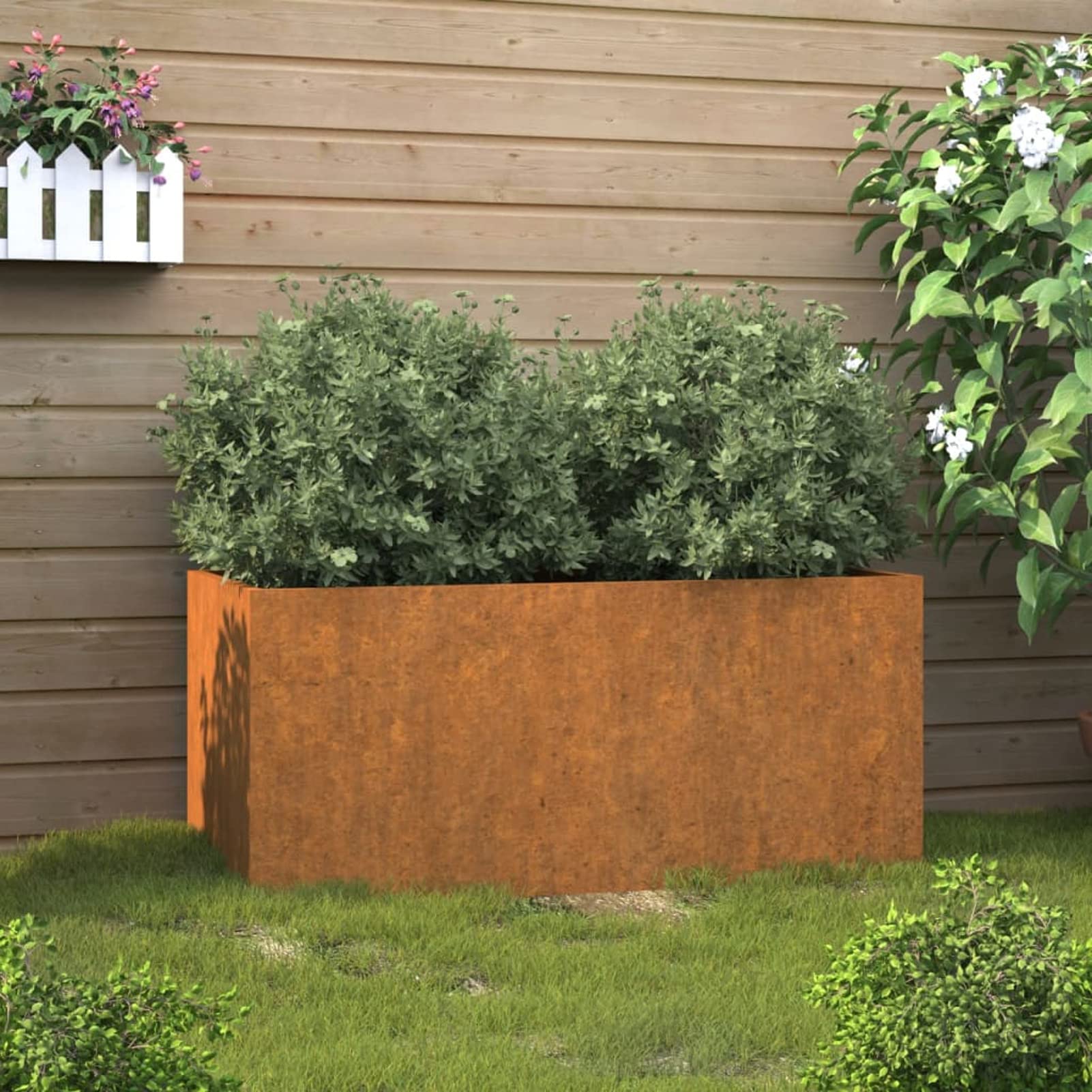 ShGaxin Skrzynka na kwiaty, doniczki zewnętrzne, doniczka zewnętrzna, taras ogrodowy, stal corten szara 62 x 30 x 29 cm