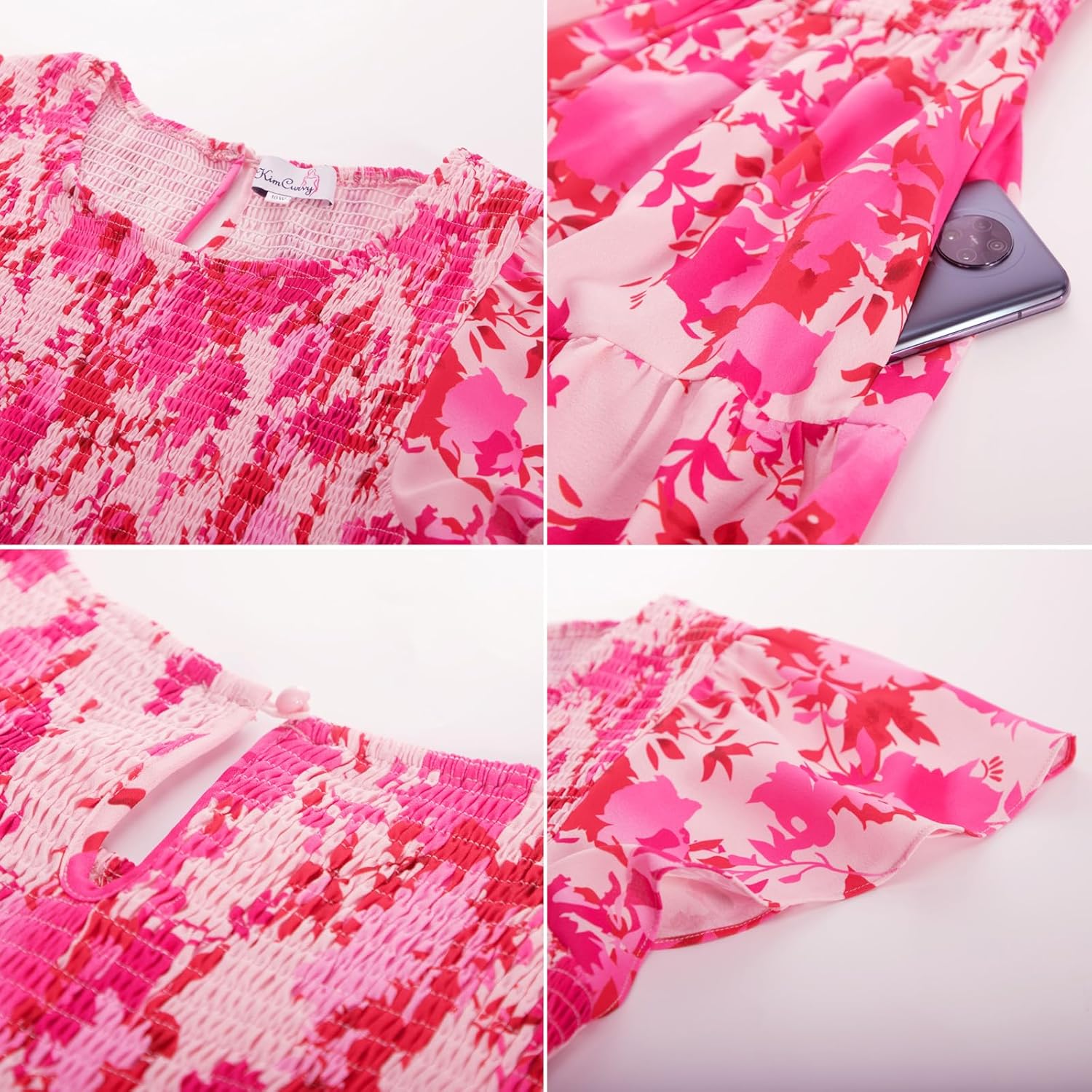 KIMCURVY Women's Plus Size Summer Casual Dress Crew Neck Flutter Short Sleeve Smocked Tiered Maxi Dress with Pockets - Image 4