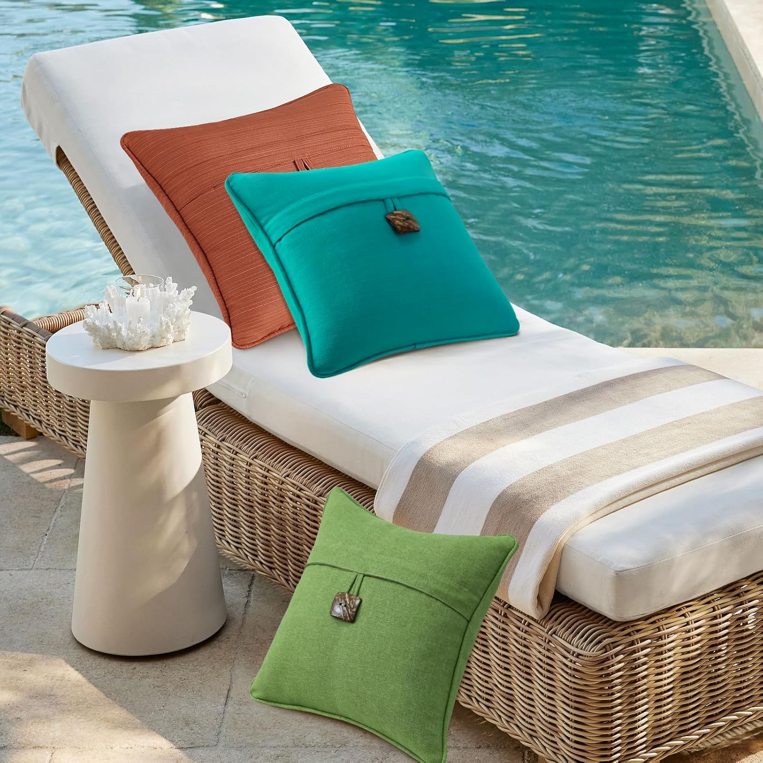 Outdoor Decorative Pillows with Coconut Button Pack of 4, 18" x 18" Outdoor Pillow Set for Couch Bed Throw Patio Sofa, Grass Green - Image 7