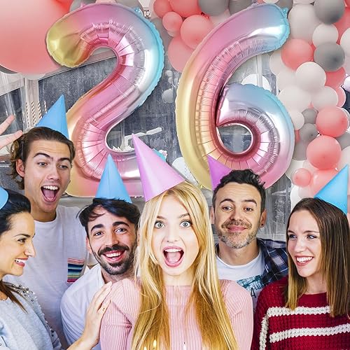 Miniatura 5 de Globo de número 6 con degradado arcoíris de 40 pulgadas, globos grandes de aluminio de número 6, globos gigantes de Mylar número 6 para fiestas de