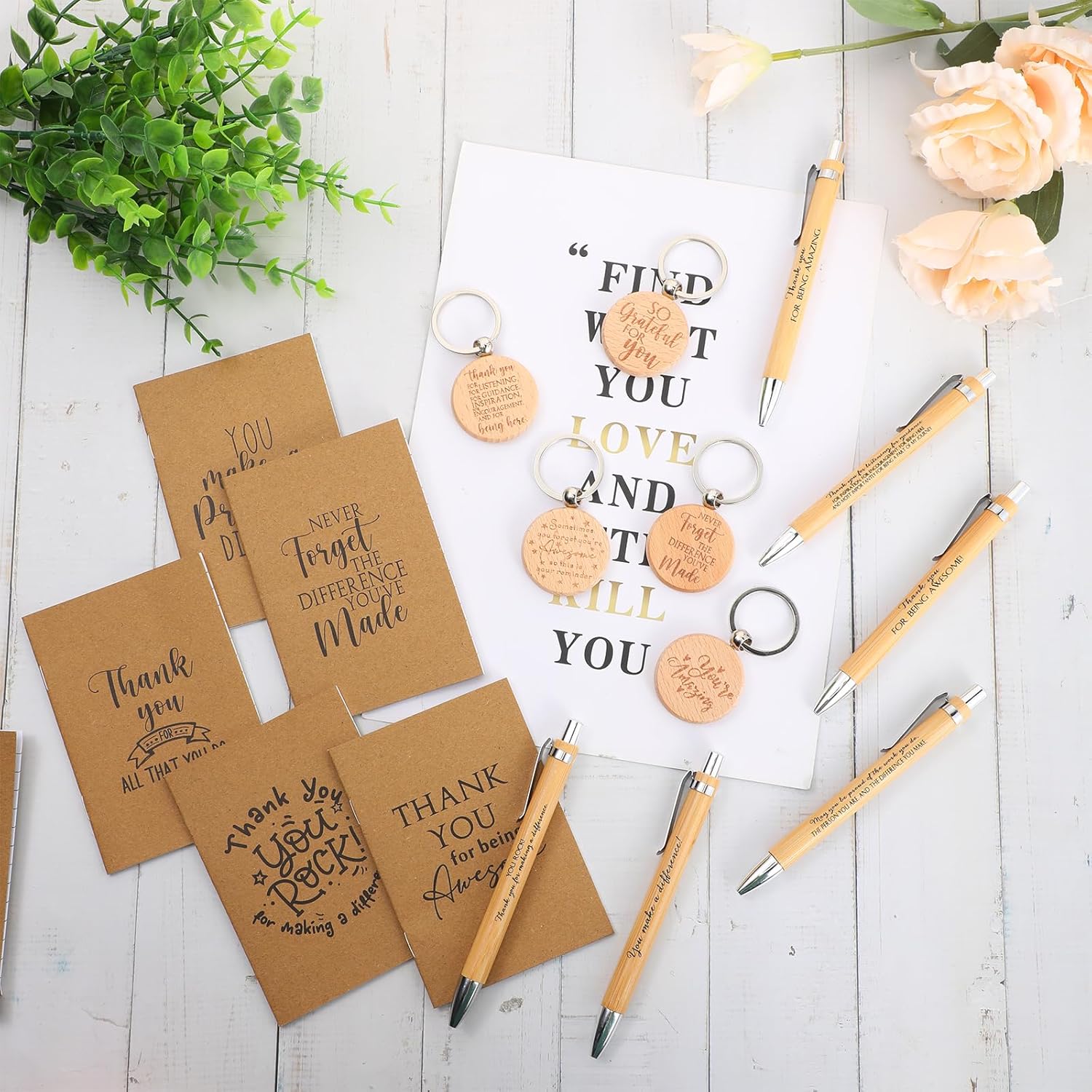 Tinlade 60 Pcs Employee Appreciation Gifts Bulk Lab Week Gifts Inspirational Notebooks with Motivational Bamboo Pens Small Notepad Graduation Party Favor for Coworker Volunteer Nurse(Positive)