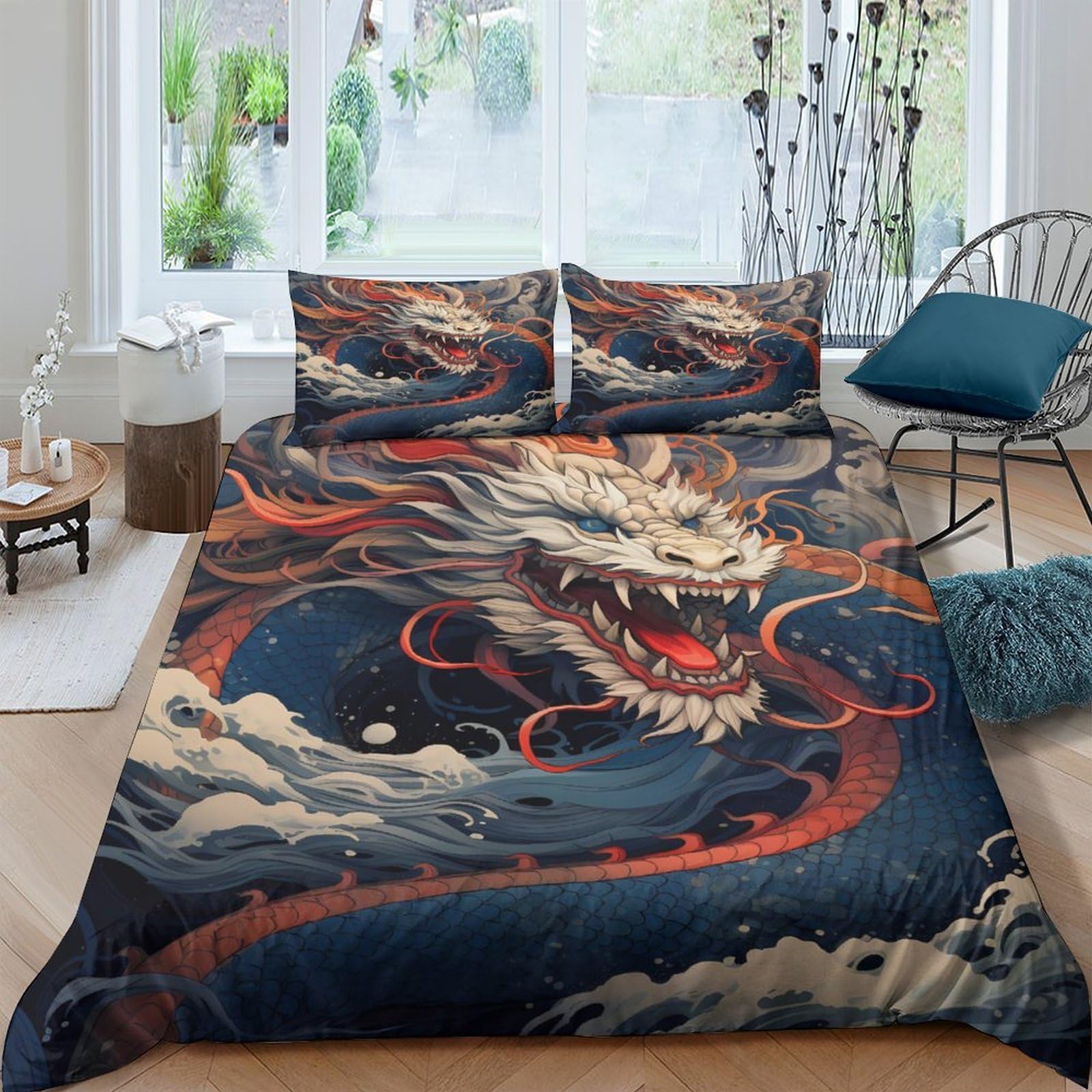 Ctjqhvkz Style-5 3D Printed Dragon Fitted Sheet Microfiber Soft Breathable Oriental Cloud Bed Cover For Bedroom Guest Room Decor Single（135X200cm）