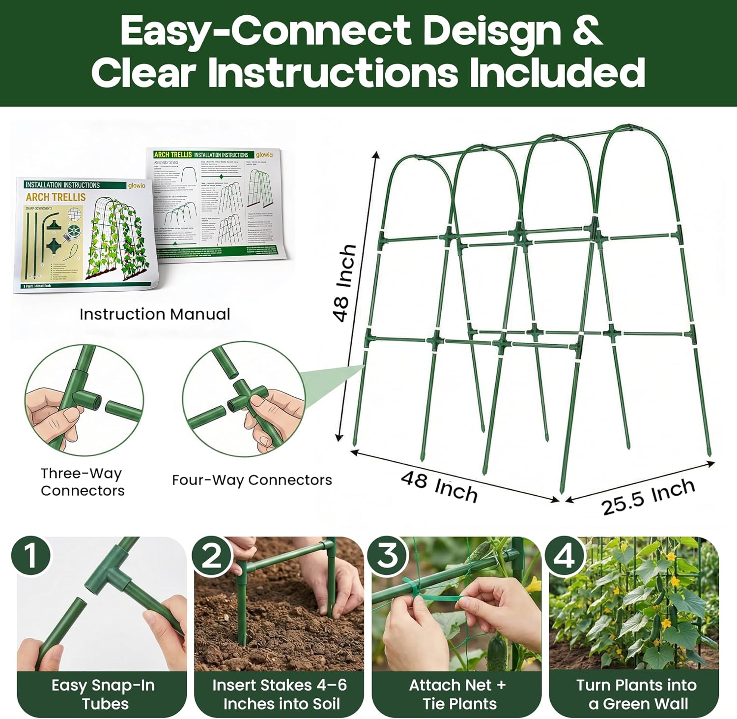 48x48 Cucumber Trellis for Raised Bed - U Shape Vegetable Garden Trellis for Climbing Plants Outdoor - Support for Cucumbers, Pea, Zucchini, Squash,Tomato, Green Bean, Vine, Watermelon, Melon, Pumpkin