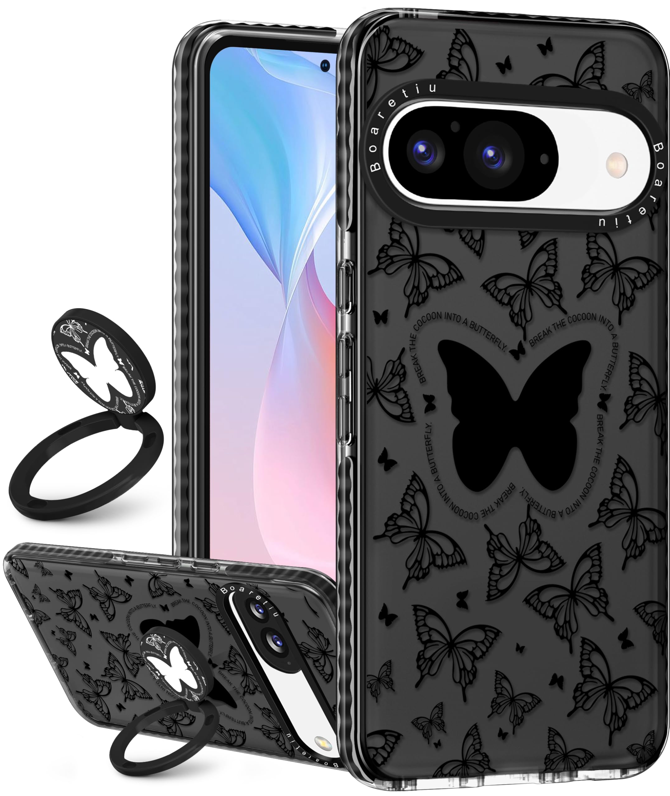 Coque Pixel 9/9Pro kawaii papillon le cadeau idéal avec son anneau de support