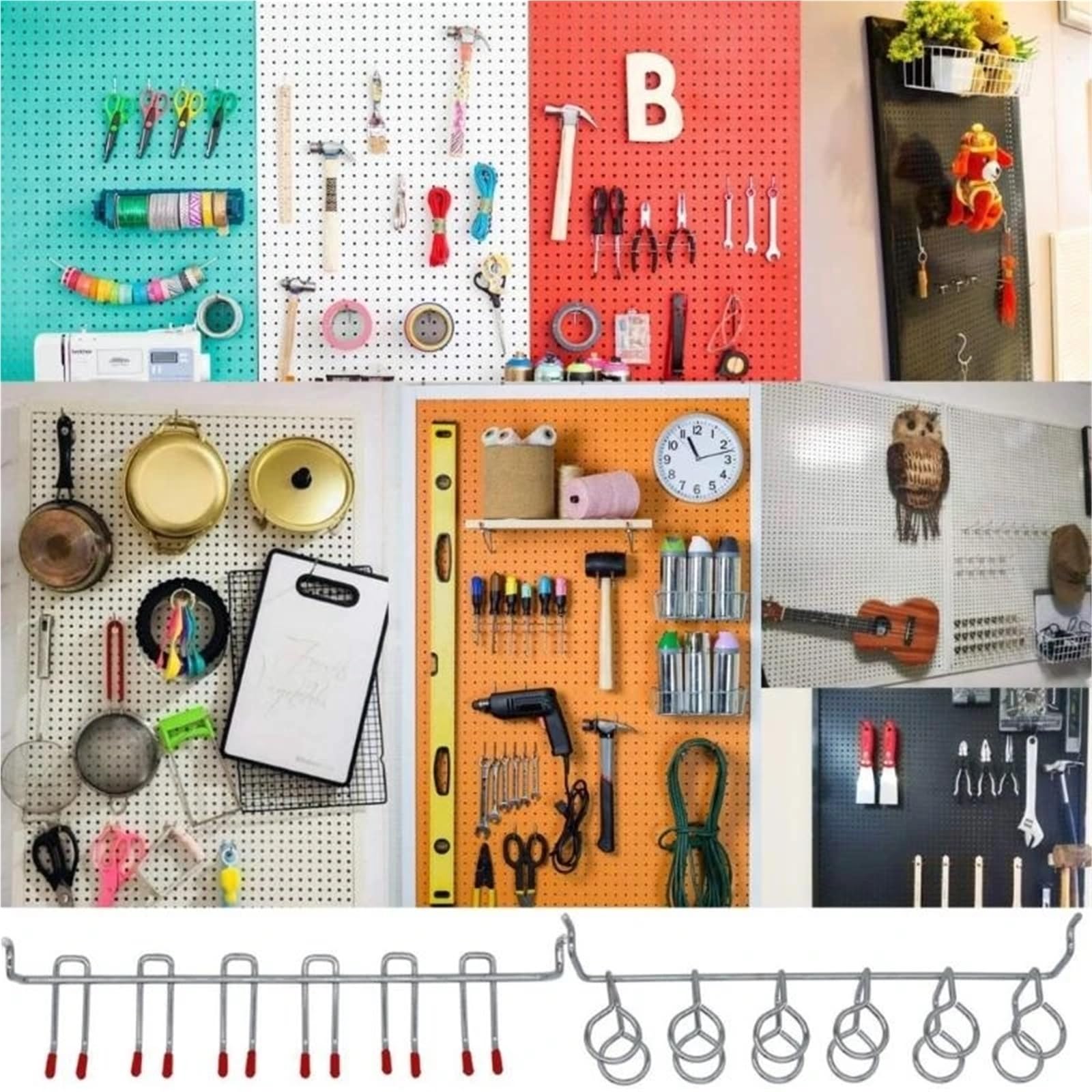 Assortimento di ganci for pannelli forati da 114 pezzi Per Casa | Con set di contenitori in metallo, serrature con pioli for organizzare gli strumenti del sistema di archiviazione