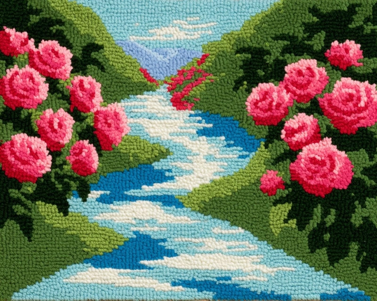 Wallphantom Latch Hook Rug Kits for Adults,Stream Roses