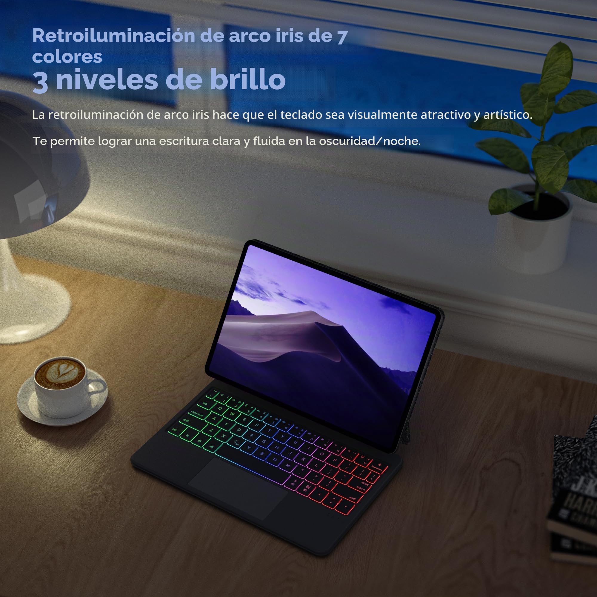 doqo Funda con Teclado para Samsung Galaxy Tab S10 FE/S9/S9 FE/S8/S7 11 Pulgadas – Funda magnética con Teclado, touchpad, retroiluminación en Cantilever Flotante, Funda Protectora Delgada en Folio