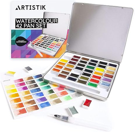 Amazon Co Jp プレミアム水彩絵の具セット 42色 パンパレット絵の具セット 水彩画セット アーティスト 初心者 子供 大人 プロフェッショナル 鮮やかな色 メタリックでトラディショナル ホビー