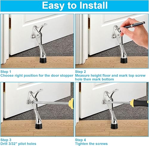 Miniatura 5 de Paquete de 6 topes de puerta abatibles, tope de puerta comercial resistente, topes de puerta para parte inferior de la puerta, tope de puerta con