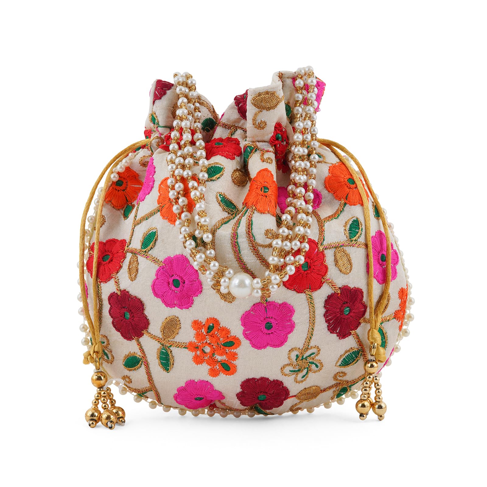 teejh Glittering Garden Pink and Orange Embroidered Potli Bag-picture-13