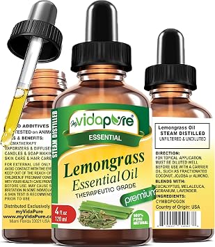 Lemongrass Essential Oil 100% Pure Natural Undiluted 4 fl oz- 120 ml for Beauty, Skin, Hair, Aromatherapy, Soaps, Candles, Reed Diffusers, Perfume