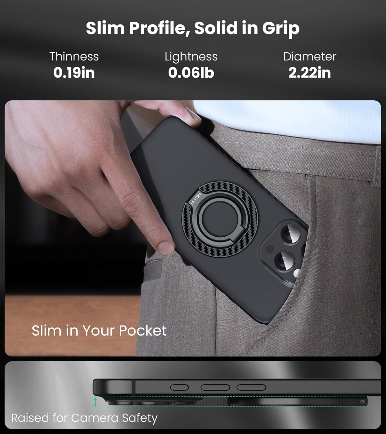 Nillkin MagSafe Phone Grip Ring Holder for Dual-Sided Magnet, Removable Magnetic Phone Ring Holder for iPhone 17/16/Pixel Snap Grip, Carbon Fiber, MagSafe Ring Stand, Accessories for iPhone, Black - Image 7