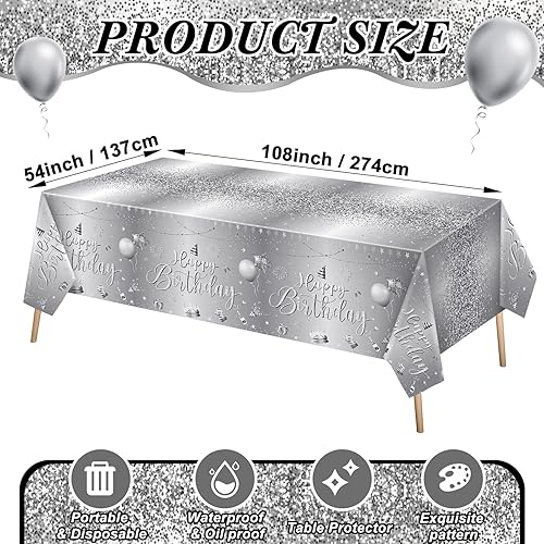 Vista 56 de Tudomro 3 manteles rectangulares de plástico para decoración de fiesta de cumpleaños, para mujeres y hombres, suministros de fiesta de baby shower