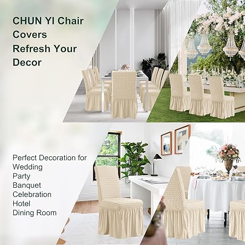 Vista 41 de CHUN YI Juego de 4 fundas para sillas de comedor, fundas universales elásticas para sillas de comedor con falda, fundas extraíbles para sillas Gris