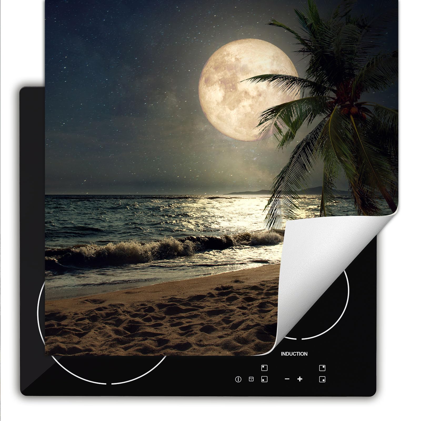 TMK ArtDeko Protege Plaque Induction 60x52 cm Deco Cuisine Accessoires Pratique Protection De Vitroceramique, Tapis de protection enroulable - Mer Nuit