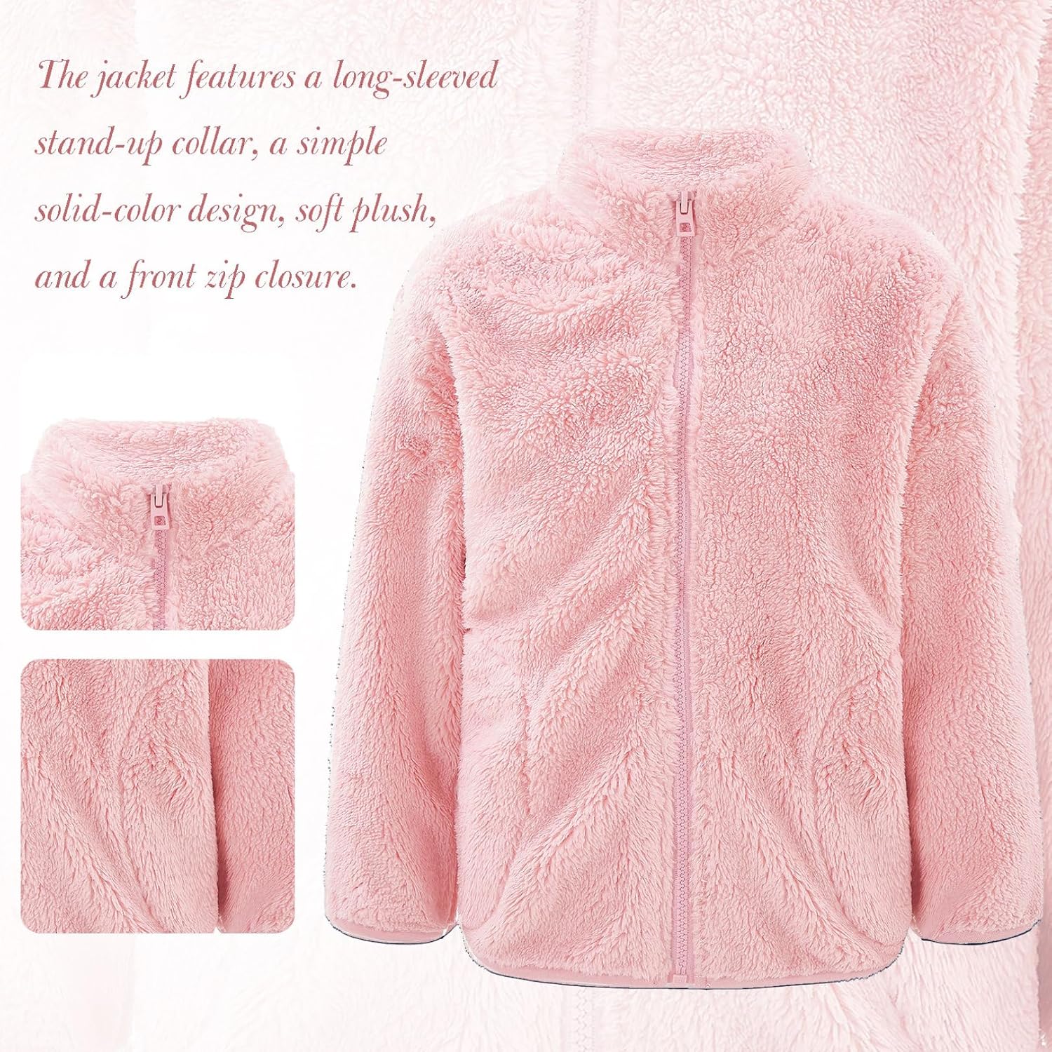 ranrann Kids Girls Boys Long Sleeves Fleece Jacket Full Zip Sherpa Warm Coat with Pockets Outerwear Winter Causal Wear
