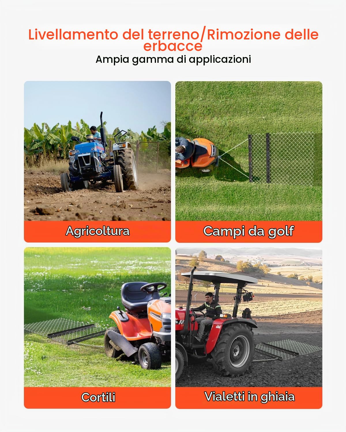 VEVOR Erpice a Trascinamento a Catena, Realizzato in Acciaio Q235, Accessori per Trattori UTV per Livellamento del Paesaggio Manto Erboso, Erpice per Vialetto, Nero 1520 x 1240 x 57 mm