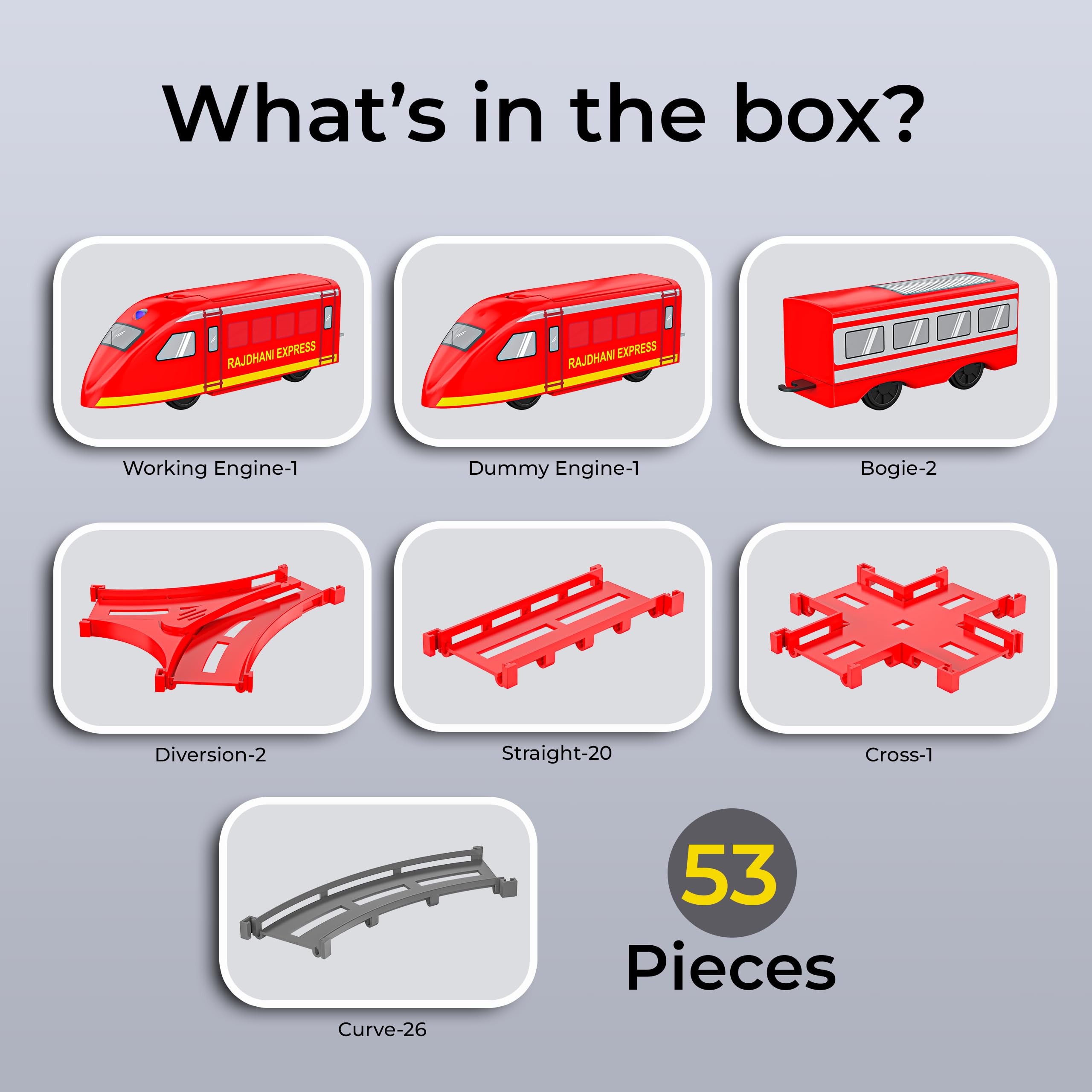 Mirana Rajdhani Express Bullet Train Toy Set for Kids, Multiple Railway Track Layout, AAA Battery Operated, for Boys & Girls 1+ Years, Made in India (53 Pcs) 2