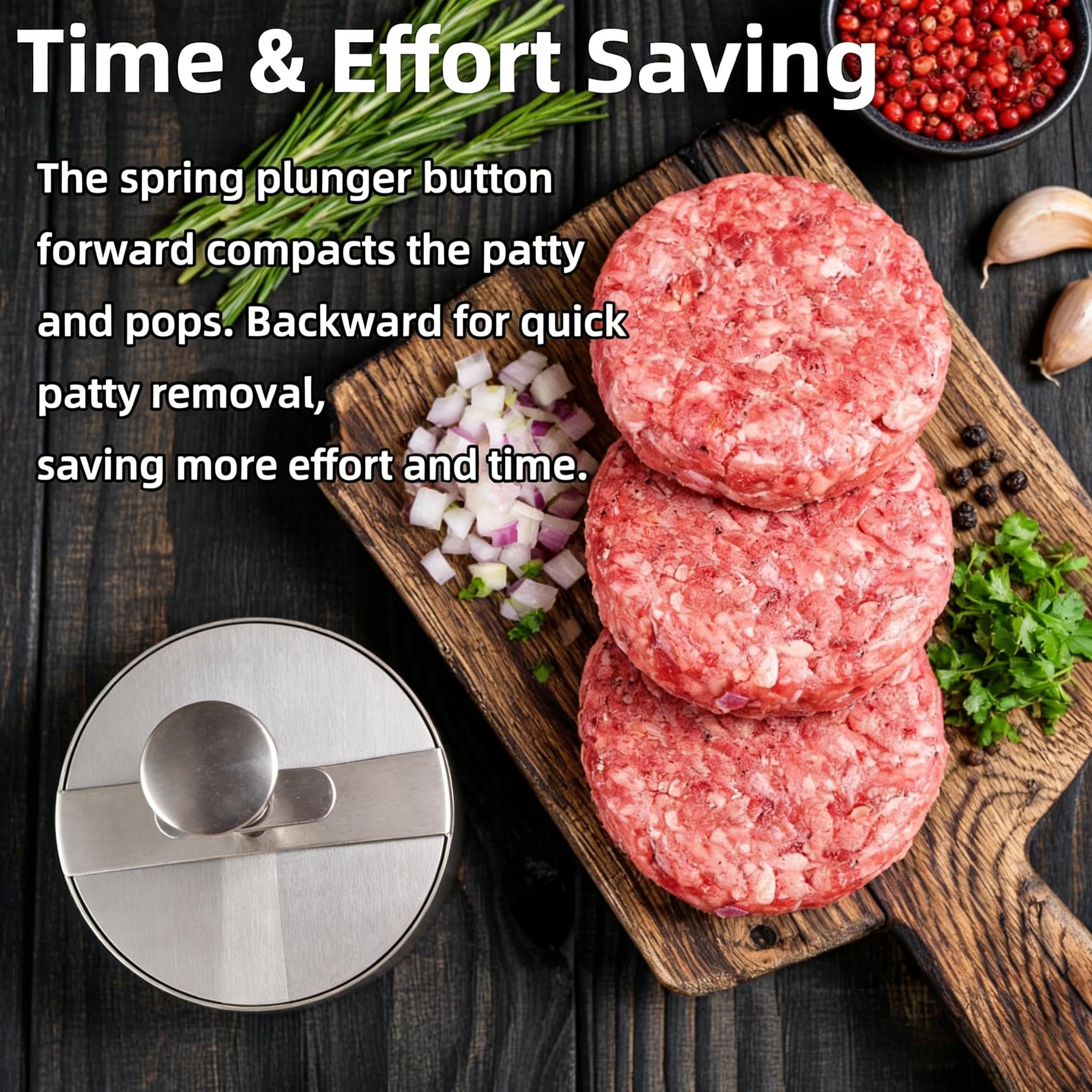 304 Acero Inoxidable Prensa Hamburguesas Hacer Hamburguesas de 11Cm de Diámetro Incluye 150 Láminas Papel Horno Molde para Hacer Hamburguesas Adecuado para Barbacoas y Ocasiones Similares