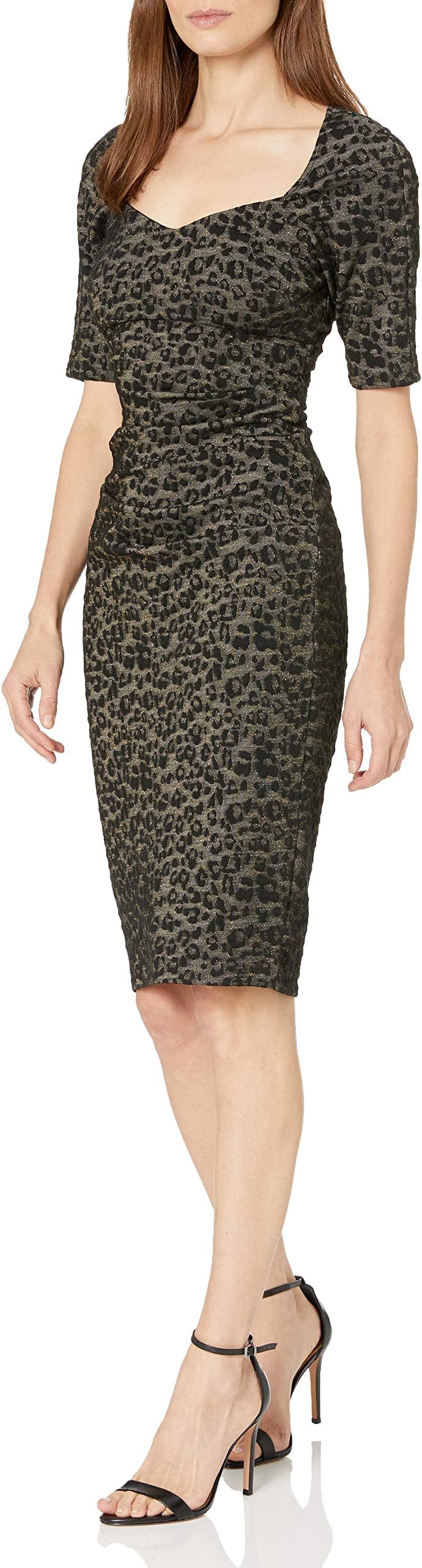 Adrianna Papell Women's Metallic Animal Print Sheath Dress with Sweetheart Neckline