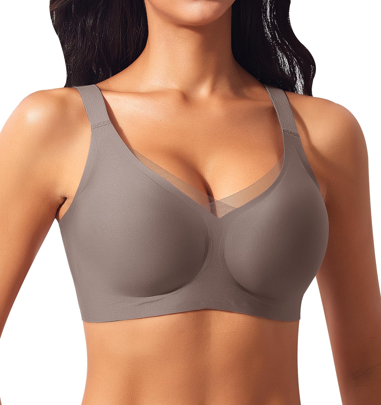 Ganado Damen BH Nahtloser Glatter BH Ohne Bügel Spitze Tiefem V-Ausschnitt Bügelloser BHS Weicher Bequemer BHS mit zusätzlicher Verlängerung Soft Bralette Bustier Bra Tshirt