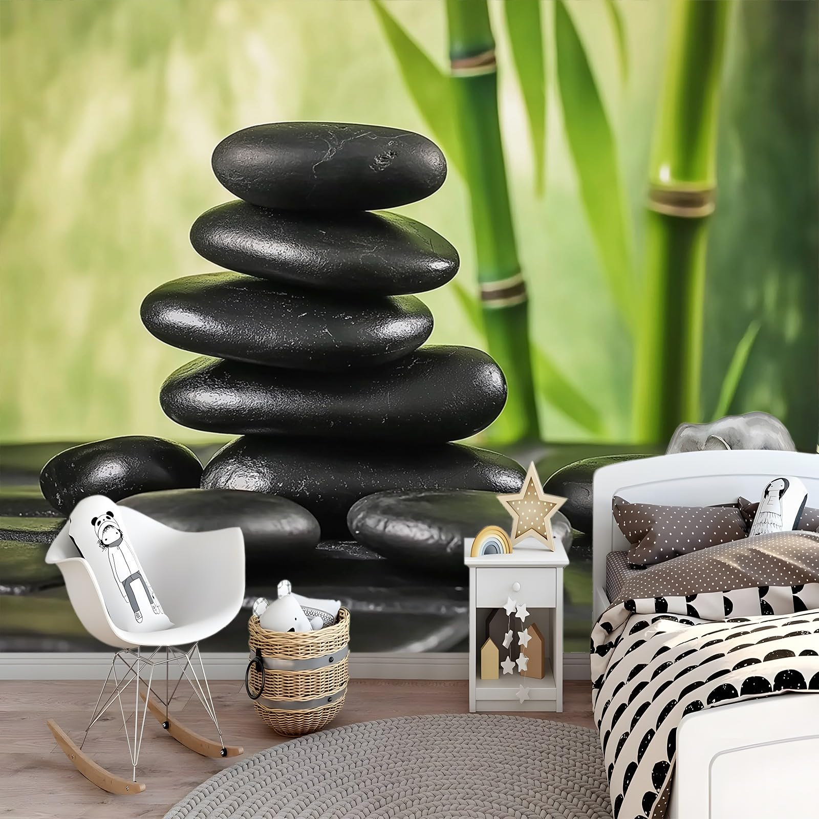 Generico Carta Da Parati Fotografica 3d Effetto Pietra da Meditazione Bambù Moderna Design 250x175 cm Carta per Pareti Soggiorno Camera Da Letto Sala Fotomurali Non Tessuto
