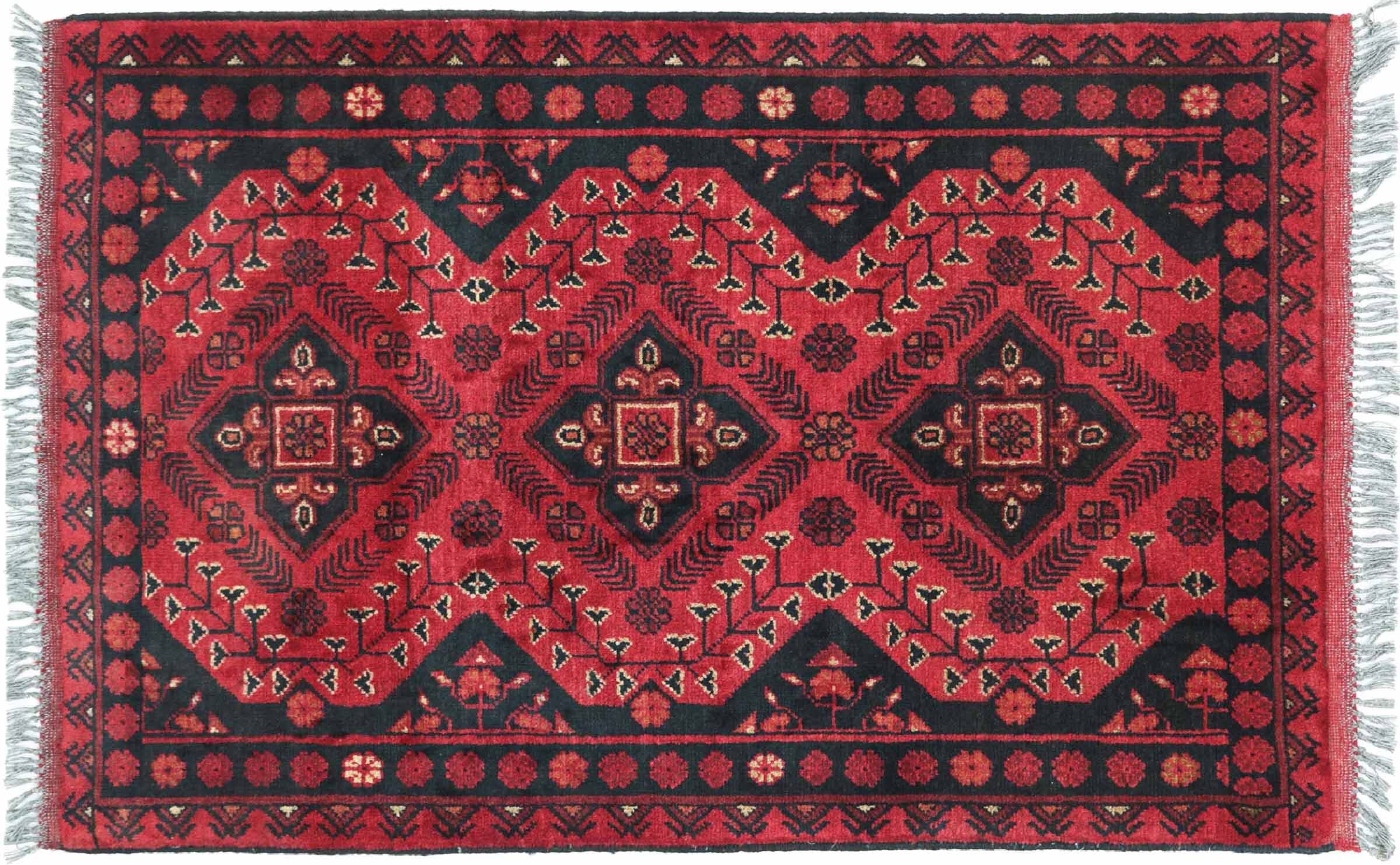 Tapis Khal Mohammadi afghan véritable marron géométrique en laine fait main 100x150