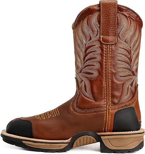 Miniatura 5 de King Welt Buffalo Tan - Botas de trabajo de cuero de alta calidad antideslizantes para hombre, puntera de acero, punta cuadrada, sin cordones,