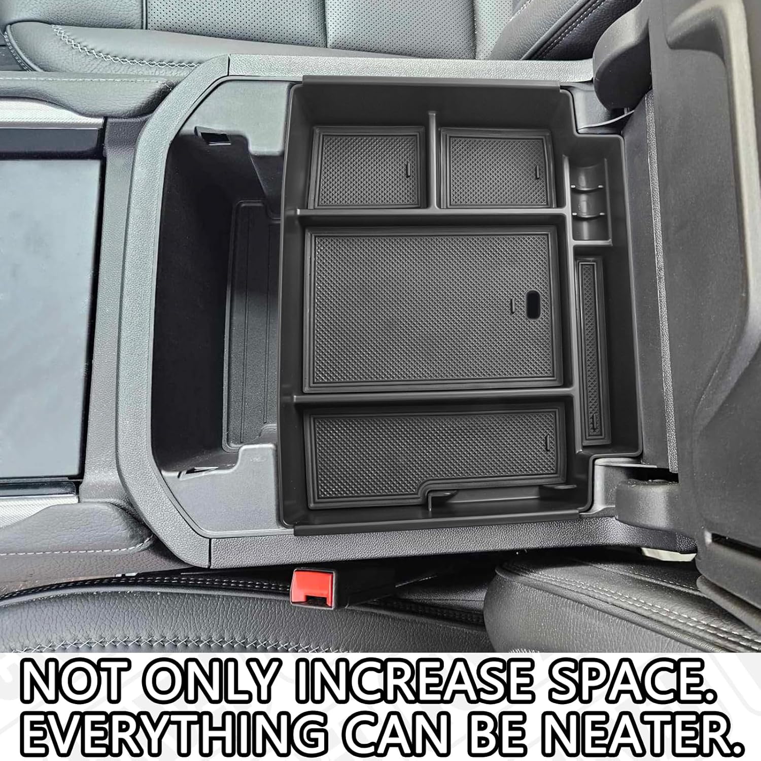 Condition photo showing Good Condition for Power Sliding Center Console Organizer Compatible with 2021-2026 GMC Yukon Chevy Tahoe Suburban Interior Accessories, Armrest Storage Box Insert Tray (Not for Console with Charging Socket) Black