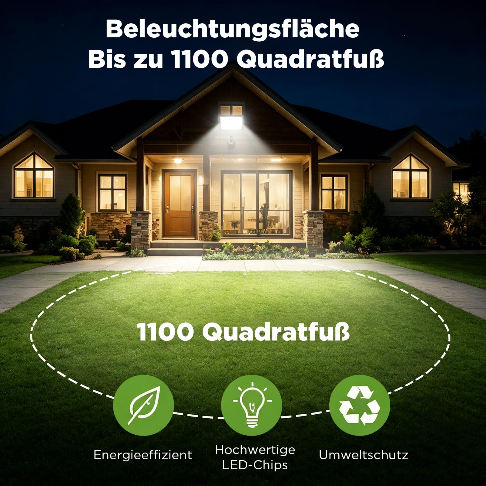 Zewnętrzny reflektor LED 100 W, 11000LM 6500K zimna biel, kabel 2 m z wtyczką, IP66, wodoszczelny, ultra jasny reflektor, idealny do magazynu, budowy, basenu i boiska do koszykówki (100W2P)