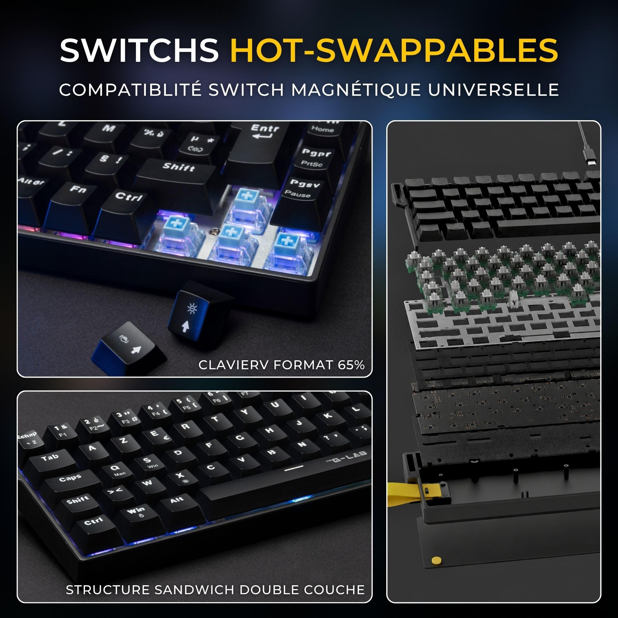 The G-Lab Keyz Titanium HE - Clavier Gamer Magnétique 65% Hot Swap | AZERTY FR, Switch Magnétique Hall Effect, Format 65%, Hot Swap, RGB, Compatible PC/PS4/PS5/Xbox
