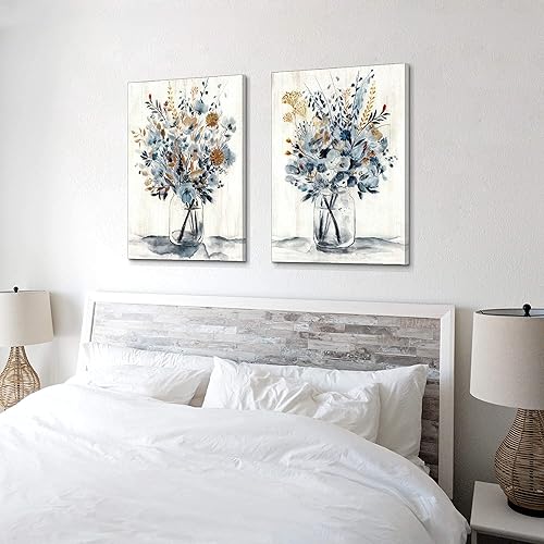 Miniatura 6 de Lienzo de pintura floral para pared, ramo de flores abstractas en botella de vidrio, impresión de imagen para comedor (18 x 24 x 2 pulgadas x 2