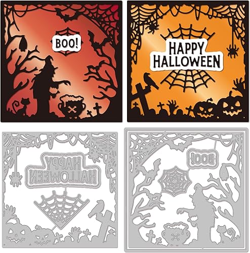 6 troqueles de corte de marco de Halloween Feliz Halloween, tela de araña, bruja, calabaza, metal, álbumes de recortes, plantillas de estampado en