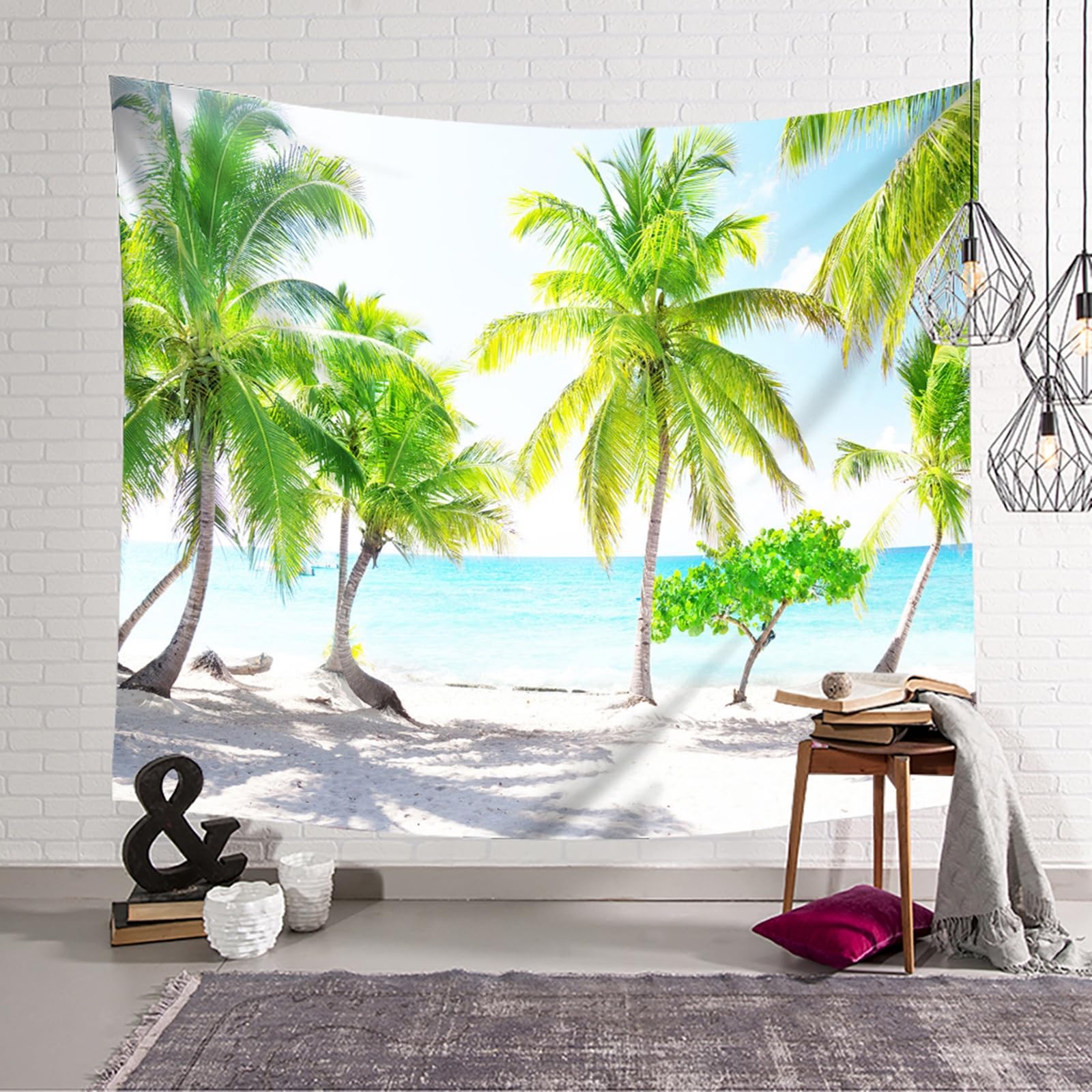 RDSGYZ Wandbehang Stoff Schlafzimmer, Wandteppich Landschaft Motiv Groß 350x256CM Kokospalmen Meer Wandvorhang Wandbehang Tuch Wanddeko für Kinderzimmer Schlafzimmer