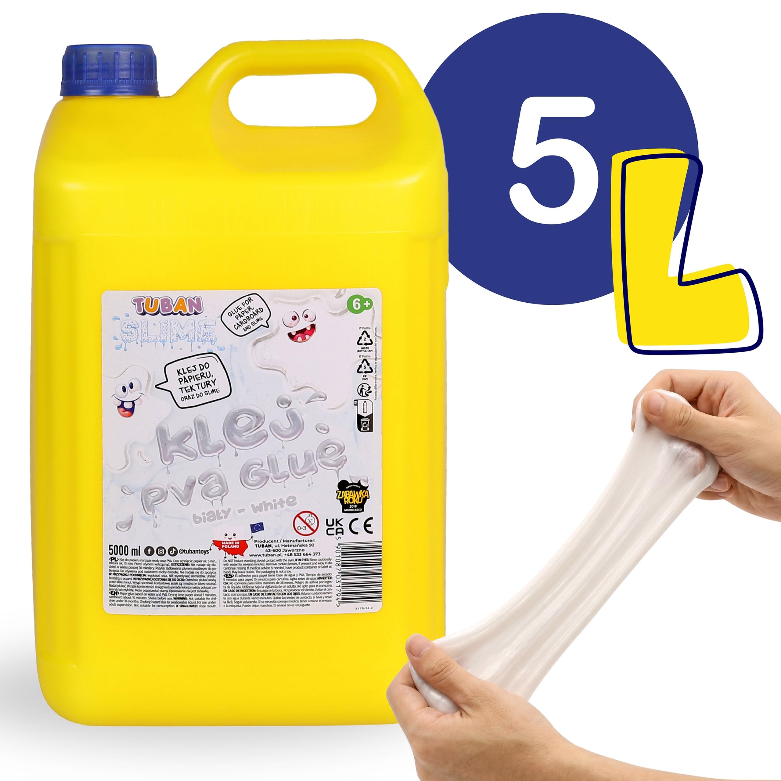 TUBAN Pegamento para SLIME, para papel a base de agua y PVA, apto para niños (blanco, 5 l)