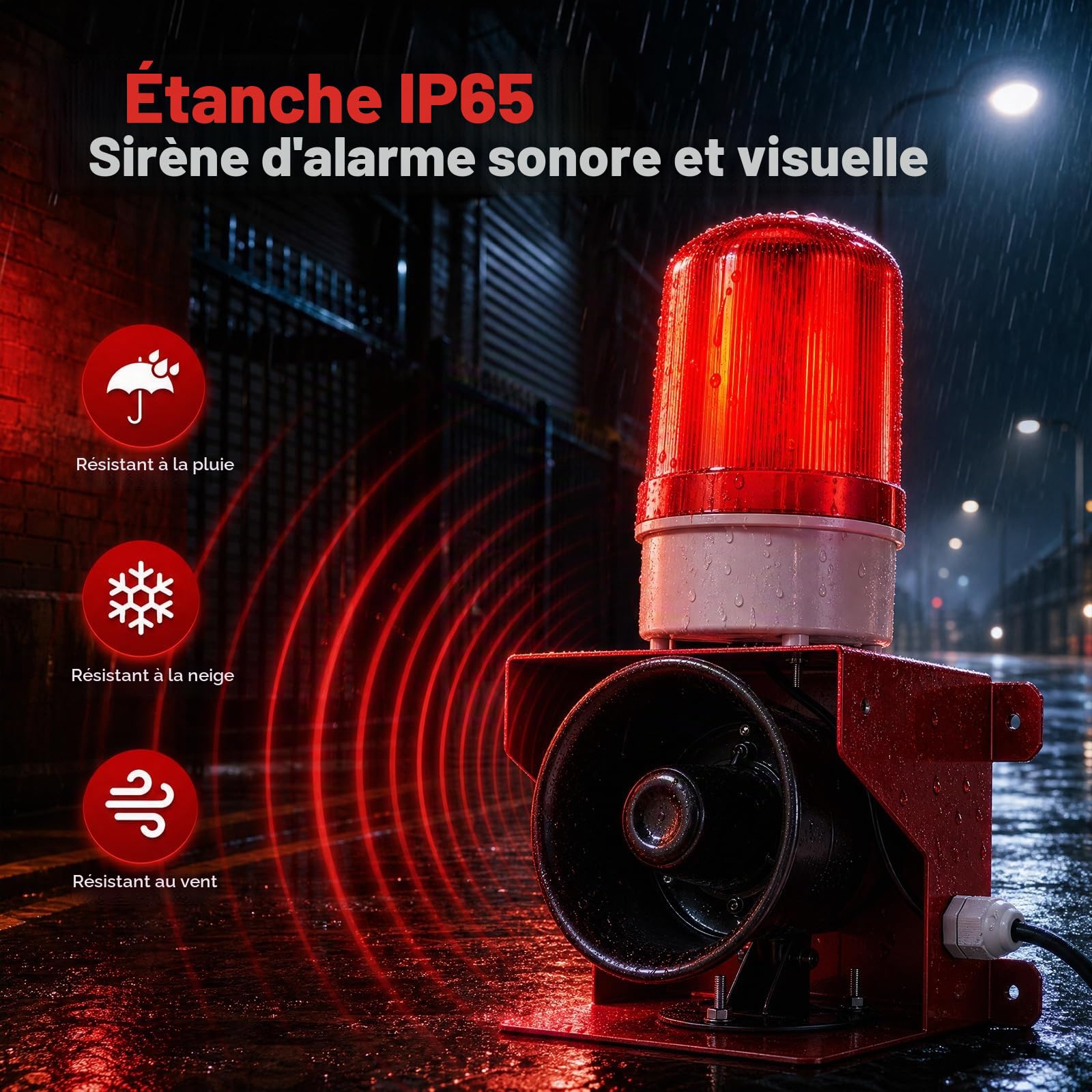 Sirène D'alarme Industrielle, 120 DB avec Lumière Stroboscopique IP65 Lampe LED Industrielle Convient pour Une Utilisation Intérieure et Extérieure Mine Pierre Cour de Sable Prise EU 220 V