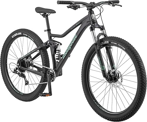 Mongoose Impasse - Bicicleta de montaña para adultos, hombres y mujeres, ruedas de 27.5 o 29 pulgadas, marco de aluminio, suspensión completa,