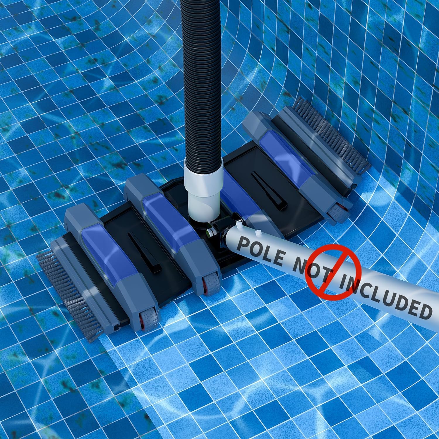 POOLAZA Aspirateur de piscine, aspirateur de piscine pondéré avec raccord de tuyau pivotant de 1-1/2", brosse pour sols et latéraux, aspirateur pour piscines souterraines, piscines hors sol