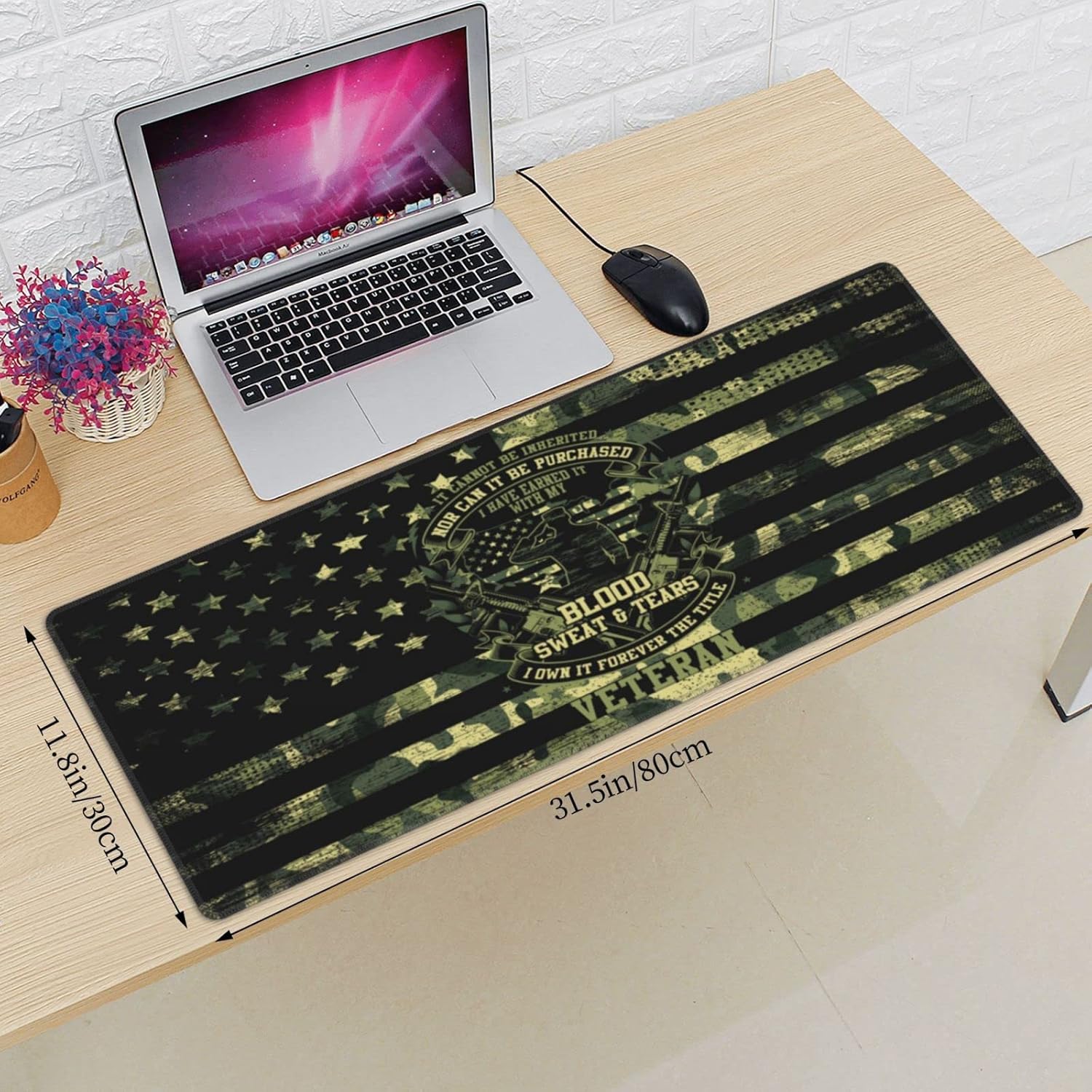 Camo Camouflage American Flag Veteran Gaming Keyboard Mouse Pad Mousepad Huge Extended XL Stitched Edge Rubber Sole for Home Office(31.5"X 11.8") - Image 2