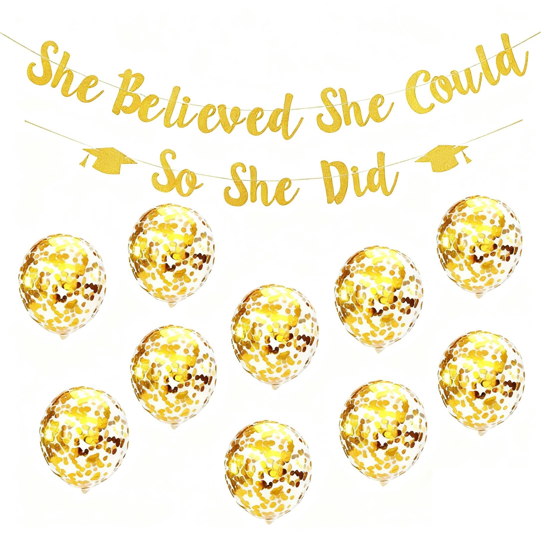 KSHGTB- She Believed She Could So She Did Banner, Gold Glitter Graduation Banner, Inspirational Sign for Graduation Party Decor, Photo Booth Backdrop Wall Hanging