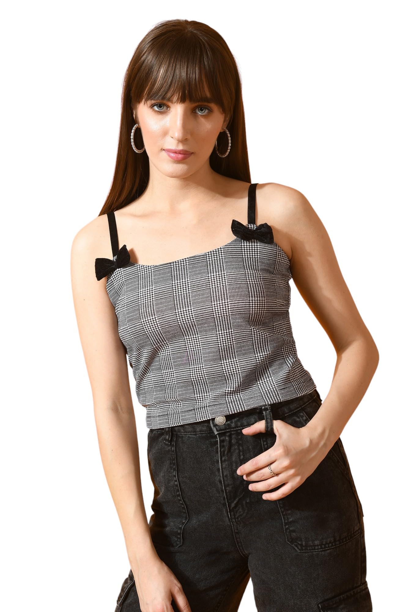 Women's Casual Sleeveless Printed Multicolor Top (1132_Check