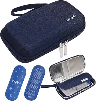 JAKAGO Insulin Cooler Travel Case,Lightweight and Durable Insulin Pen Case, Medical Cooler Bag for Insulin Pens & Needles with 2 Large Ice Pack Blue