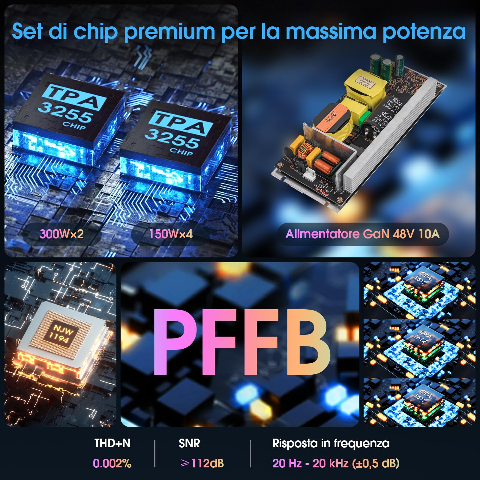 DoukAudio 600W Amplificatore a 2/4 canali: selettore altoparlanti 3-IN-2-OUT | Amplificatore digitale per DMP-A6 con doppio TPA3255 | Ingressi XLR RCA bilanciati | Bypass del tono | VU Meters |