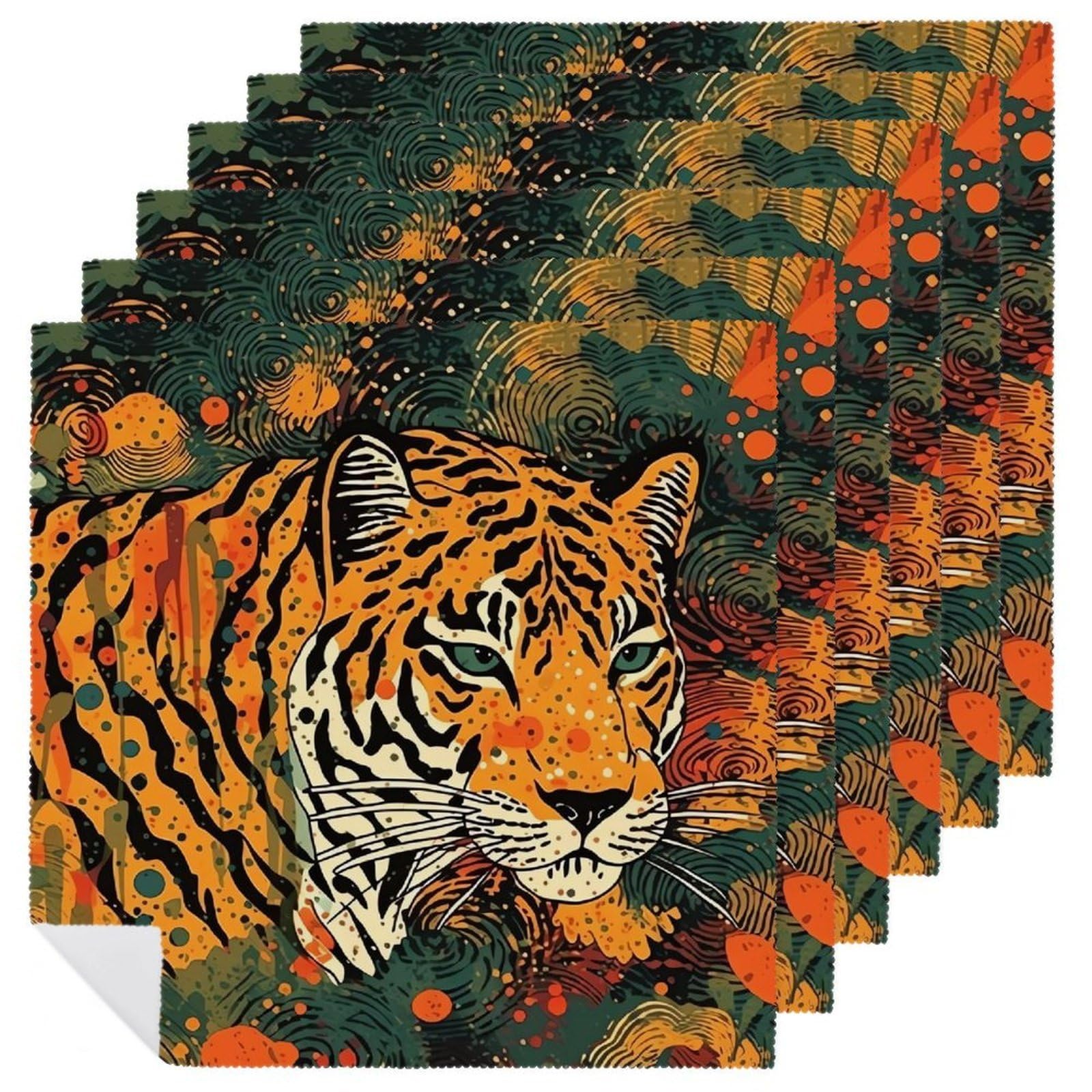 Servilletas de tela lavables y decorativas con diseño de selva y tigres para mesa