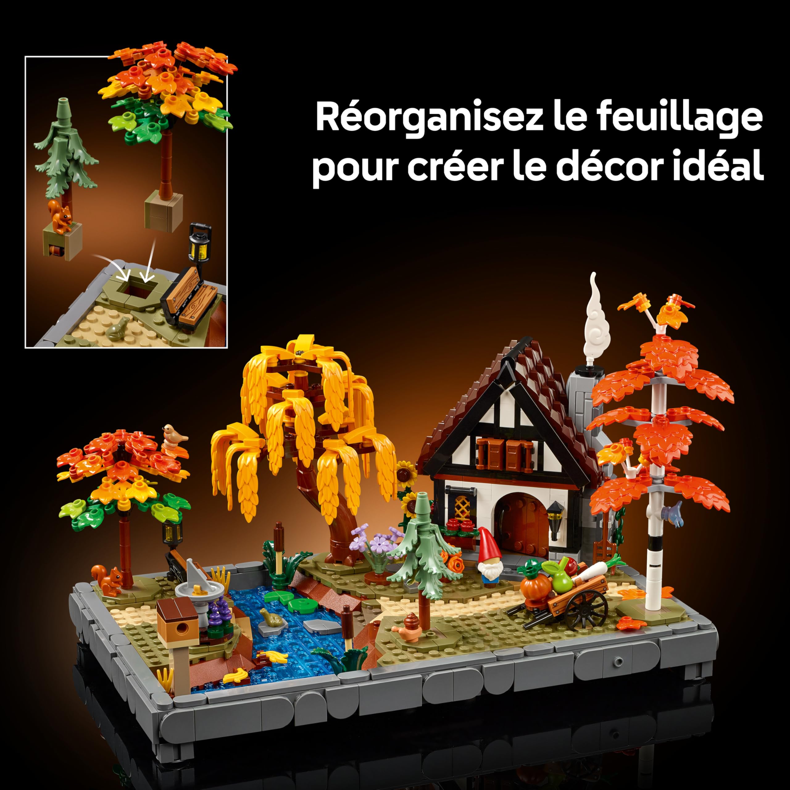 LEGO Icons Le Jardin d’Automne - Maquette Miniature pour Adulte - Set de Construction avec Maison, 4 Arbres, Figurines d'animaux & Fleurs - Décoration Intérieure DIY - Idée de Cadeau 11372