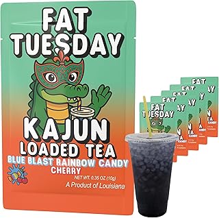 Kajun Loaded Tea Packets – Fat Tuesday | Blue Blast + Rainbow Candy + Cherry Flavor | Sugar Free Energy Tea Powder | 250mg Green Tea Caffeine | Zero Calorie | Keto Friendly