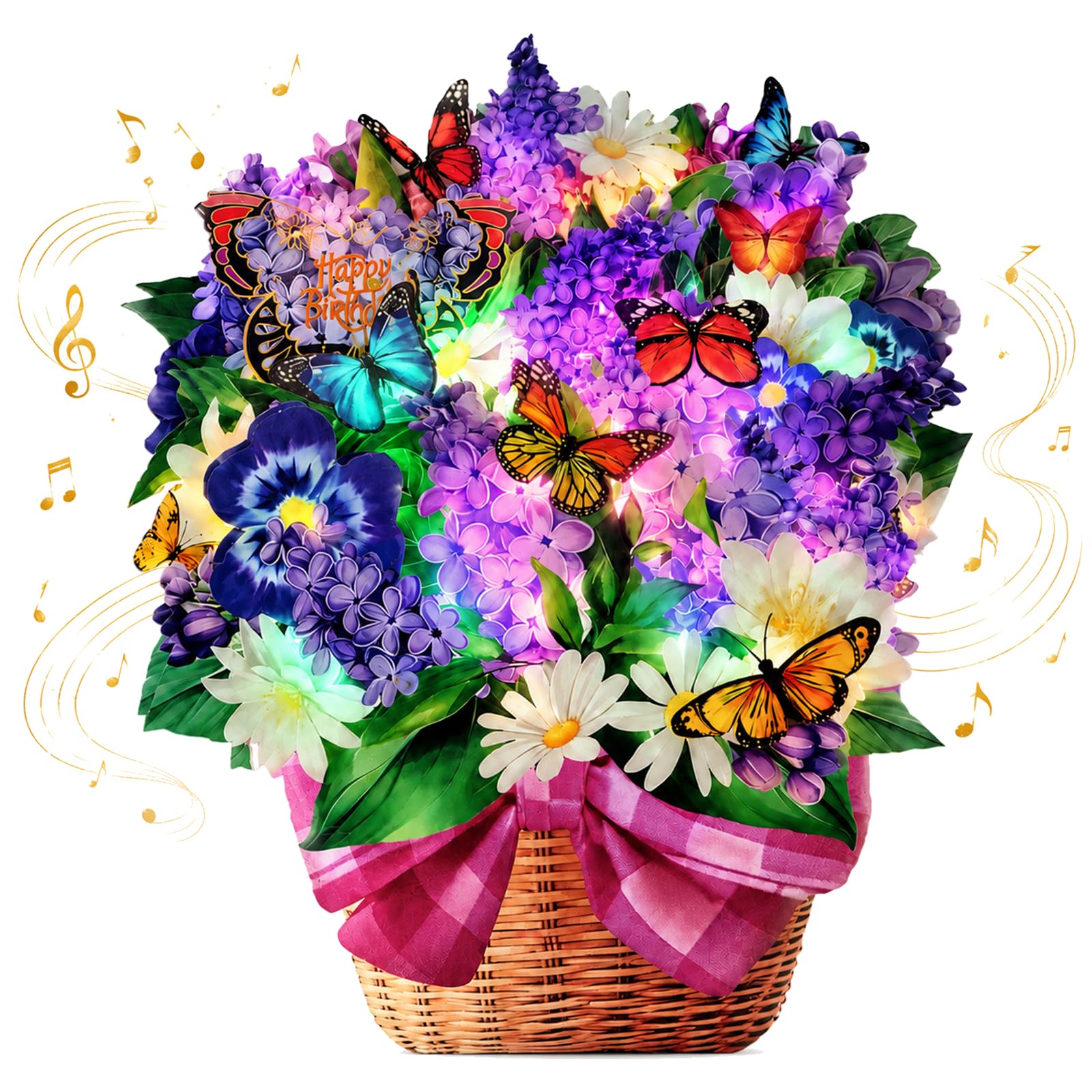 Light Up Musical Birthday Cards for Women, 3D Flower Pop Up Birthday Card